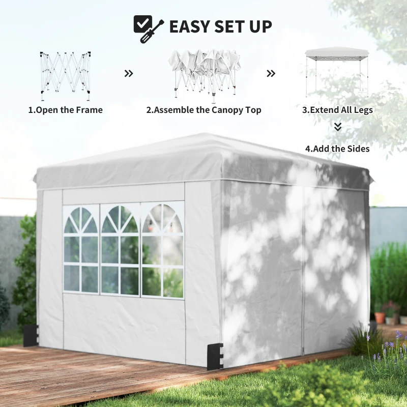 Outsunny 10 x 10 ft Pop Up Canopy Tent with Sidewalls, UPF50+ Outdoor Portable Instant Canopy Shelter with Carry Bag, White