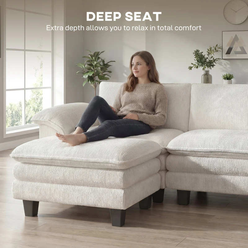 HOMCOM Sectional Sofa, L Shaped Couch with Deep Seat, Movable Ottoman and Pillow-top Armrests, Beige