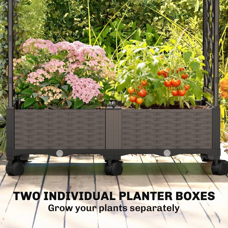 Outsunny Raised Garden Bed with Arch Trellis, Raised Bed for Garden on Wheels with Side Trellis for Climbing Plants, Flowers