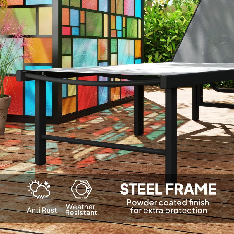 Outsunny Outdoor Lounge Chair Set of 2, 5-Position Reclining Outdoor Chaise Lounge Tanning Chair with Mesh Seat, Grey