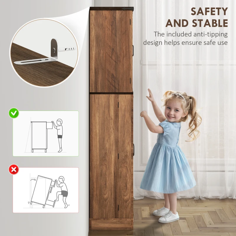 HOMCOM 64" Tall Kitchen Pantry Cabinet with Spice Racks and Adjustable Shelves, Brown Wood Grain