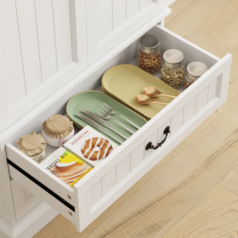 HOMCOM 72" LED Kitchen Pantry Cabinet, Buffet Storage Cabinet with 10 Door Shelves, 2 Drawers and Adjustable Shelves, White