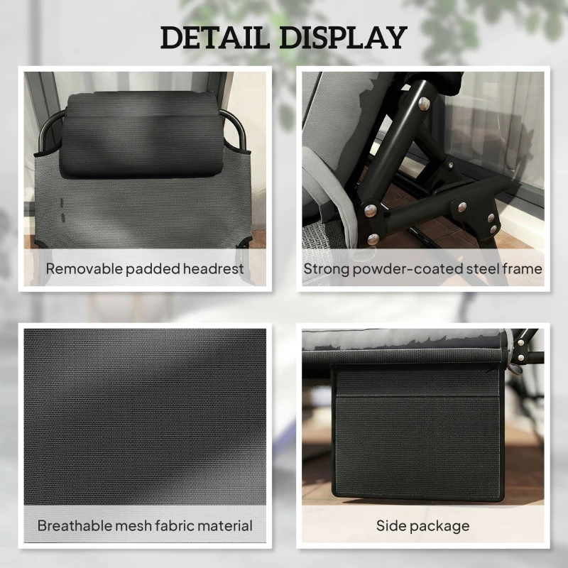 Outsunny Folding Lounge Chair with 4-level Reclining Back & Cushion, Dark Grey