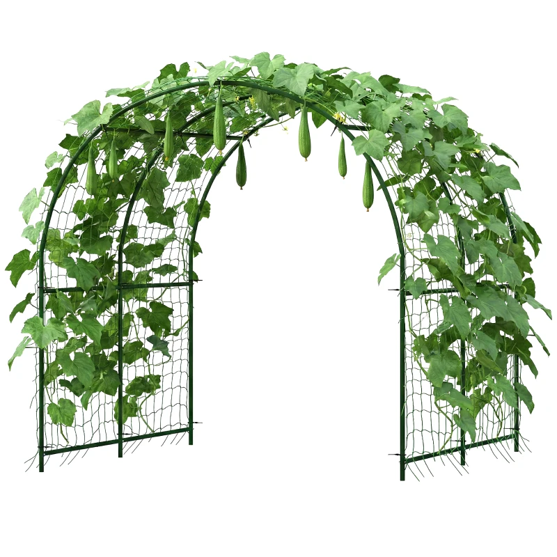 Outsunny Garden Arch Trellis for Climbing Plants Outdoor, 7.1FT Tall Cucumber Trellis with Climbing Net for Backyard, Lawn