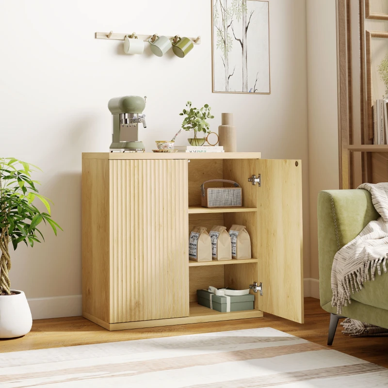 HOMCOM Sideboard Buffet Cabinet, 30.7" Modern Kitchen Storage Cabinet with Soft-Close Door and Adjustable Shelves, Oak