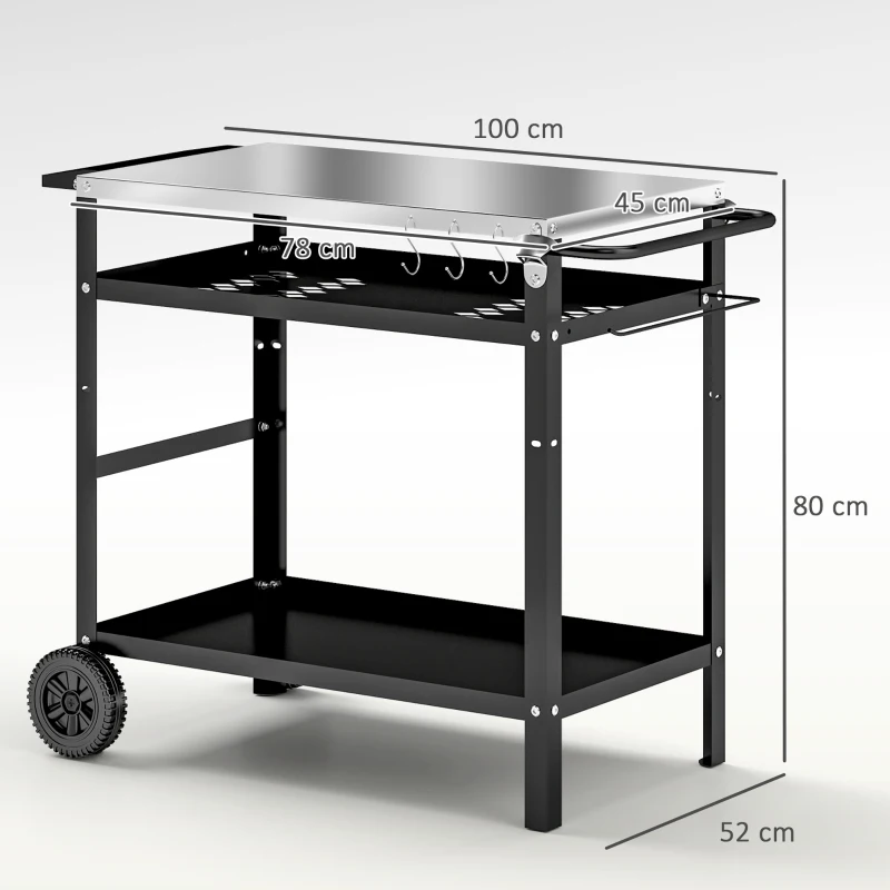 Outsunny BBQ Stand with Stainless Steel Top Adjustable Shelf, Outdoor BBQ Station with Hooks Seasoning Tray Towel Rack