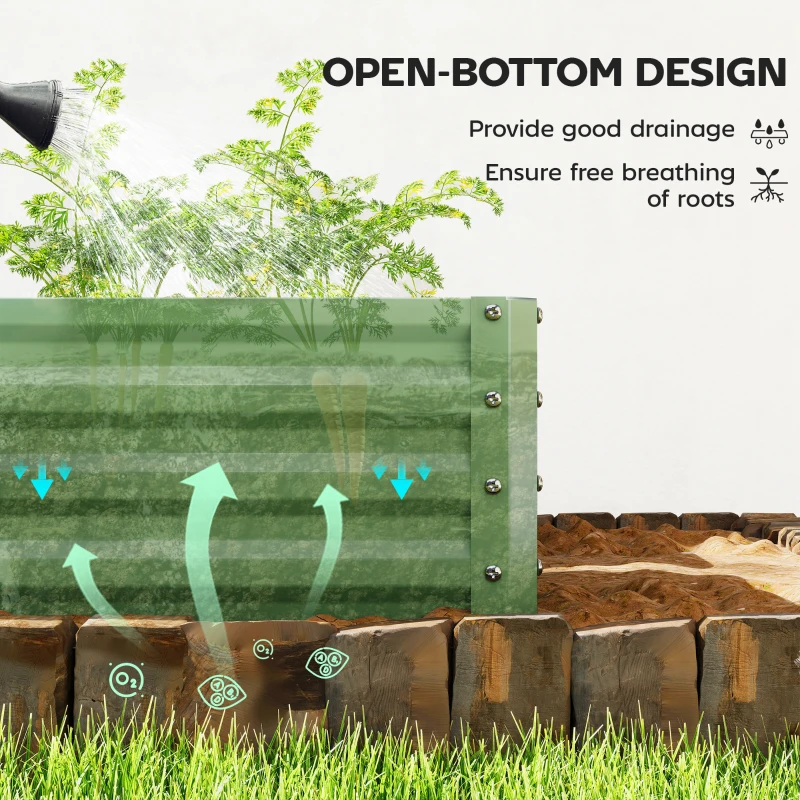 Outsunny Galvanized Raised Garden Beds, Outdoor Planter Box, Set of 2, for Flowers, Herbs and Vegetables, Light Green