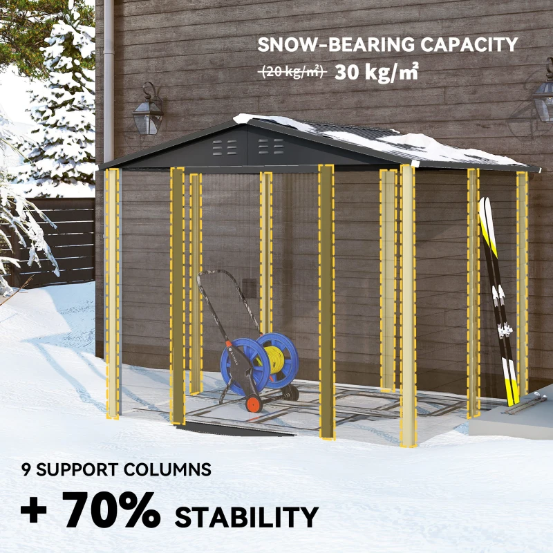 Outsunny 8' x 7' Outdoor Storage Shed, Galvanized Steel Metal Garden Shed with Lockable Doors, Floor Frame, Vents, Lock and Gloves for Backyard, Lawn, Patio, Teak