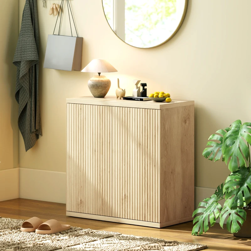 HOMCOM Sideboard Buffet Cabinet, 30.7" Modern Kitchen Storage Cabinet with Soft-Close Door and Adjustable Shelves, Oak