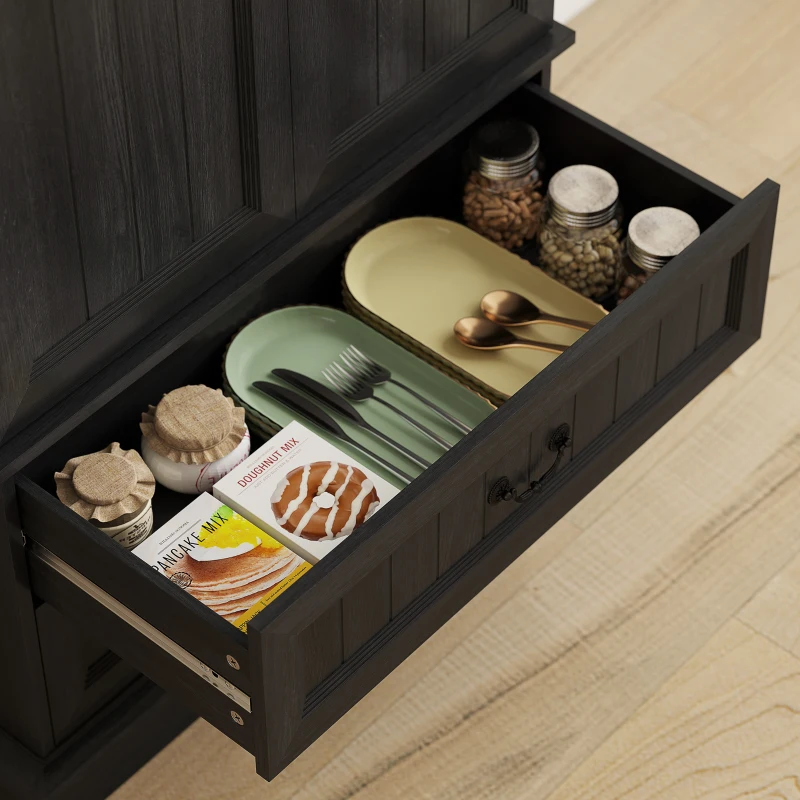 HOMCOM 72" LED Kitchen Pantry Cabinet, Buffet Storage Cabinet with 10 Door Shelves, 2 Drawers and Adjustable Shelves, Black