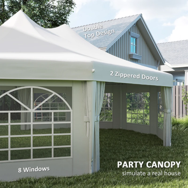 Outsunny 21' x 29' Wedding Event Party Tent High Peak Decagonal Outdoor Gazebo Canopy with Removable Walls White