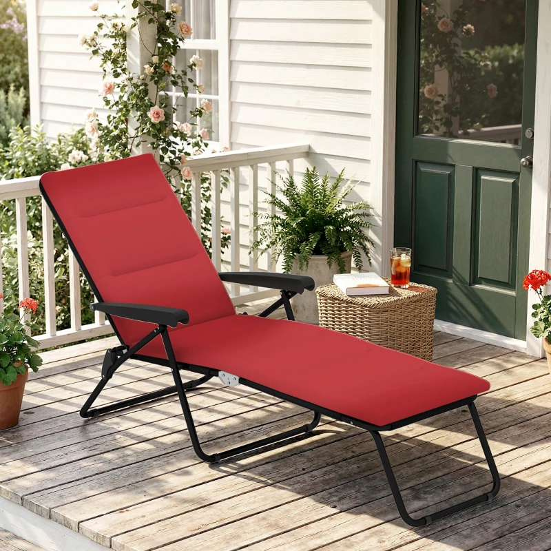 Outsunny Foldable Lounge Chair, Reclining Patio Sun Lounger with 6-Position Adjustable Back, Wine Red