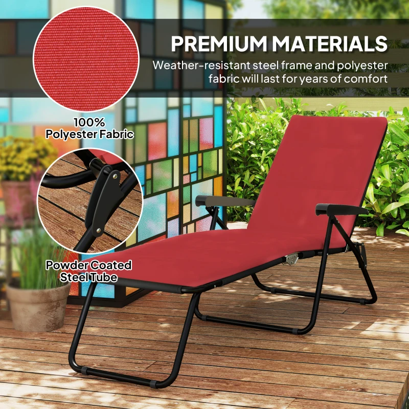 Outsunny Foldable Lounge Chair, Reclining Patio Sun Lounger with 6-Position Adjustable Back, Wine Red
