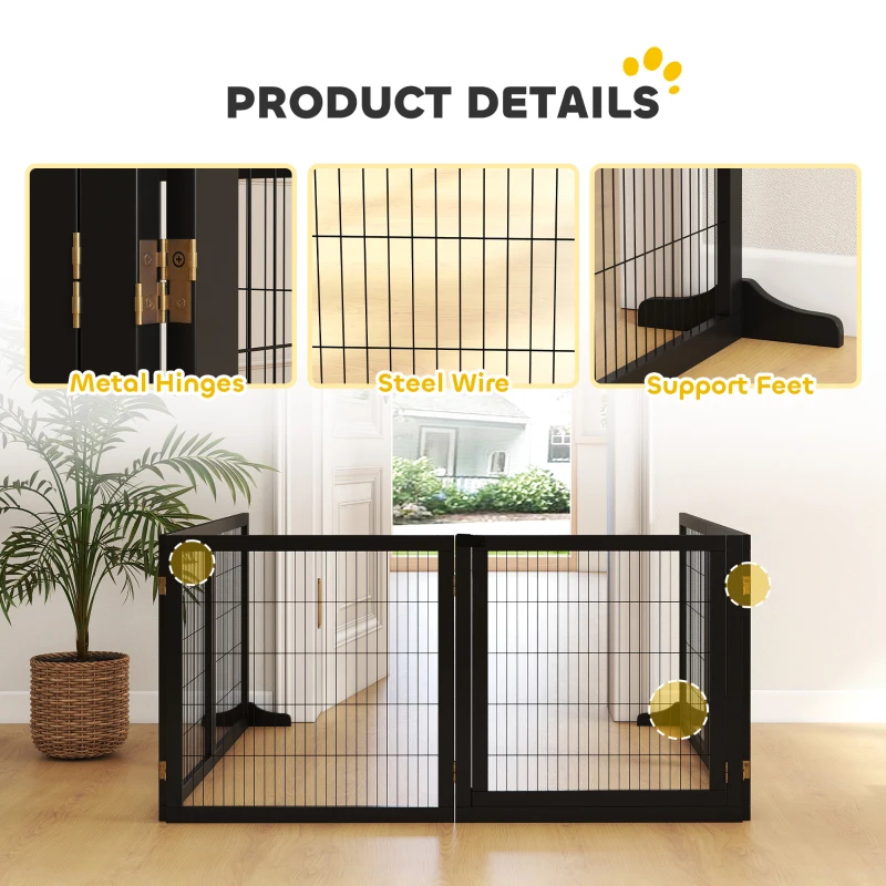 PawHut Wooden Freestanding Pet Gate w/ 2 Support Feet, Black