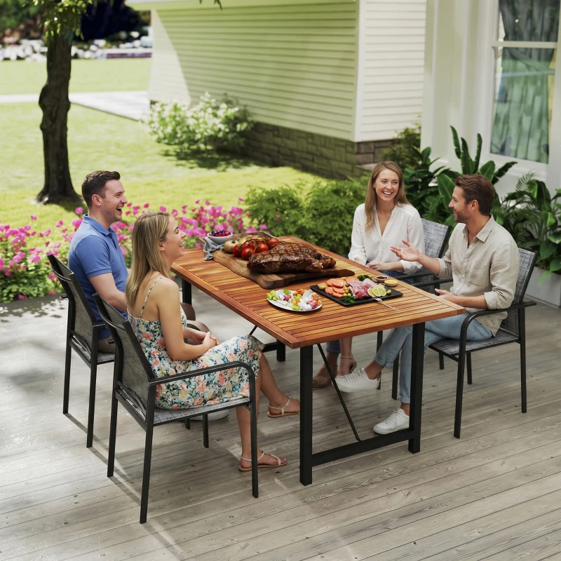 Outsunny Stackable Patio Chairs Set of 4, Outdoor Dining Chairs with 20" Deep Seat, All Weather Breathable Mesh, Armrests, Grey