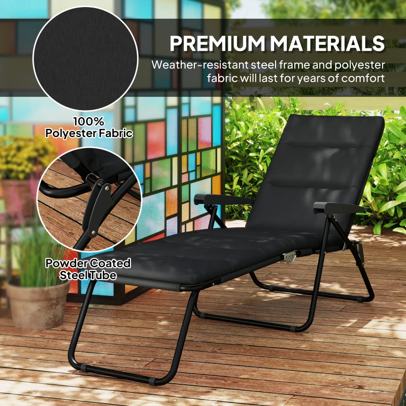 Outsunny Foldable Lounge Chair, Reclining Patio Sun Lounger with 6-Position Adjustable Back, Black