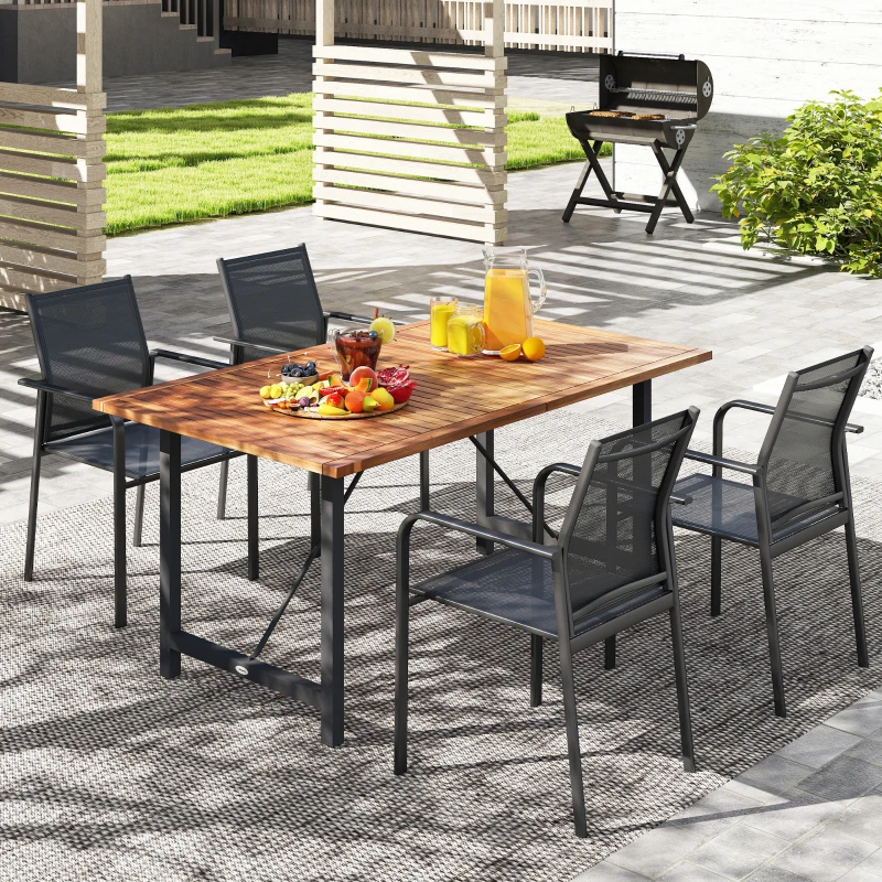 Outsunny Stackable Patio Chairs Set of 4, Outdoor Dining Chairs with 20" Deep Seat, All Weather Breathable Mesh, Armrests, Black