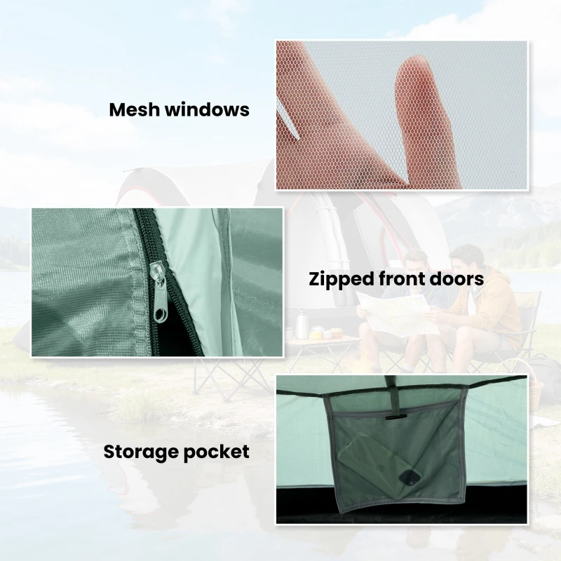 Outsunny 5-6 Person Family Tent, Outdoor Camping Tent with Lighting Hook, Carrying Bag for Camping, Hiking and Travelling, Green