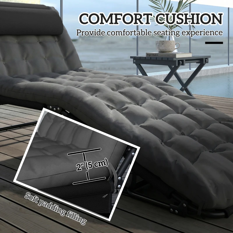 Outsunny Folding Lounge Chair with 4-level Reclining Back & Cushion, Dark Grey