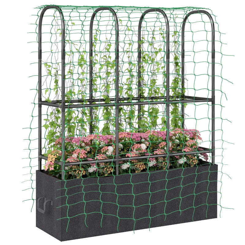 Outsunny Raised Garden Bed with Trellis, Tomato Cage with 52.8 Gal Grow Bag, Garden Cucumber Trellis Plant Cage