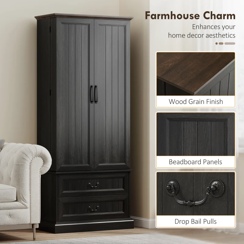 HOMCOM 72" LED Kitchen Pantry Cabinet, Buffet Storage Cabinet with 10 Door Shelves, 2 Drawers and Adjustable Shelves, Black