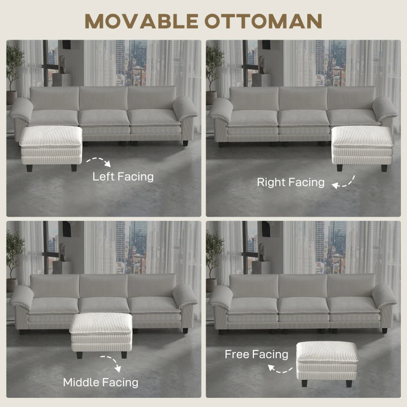 HOMCOM Sectional Sofa, L Shaped Couch with Deep Seat, Movable Ottoman and Pillow-top Armrests, Beige