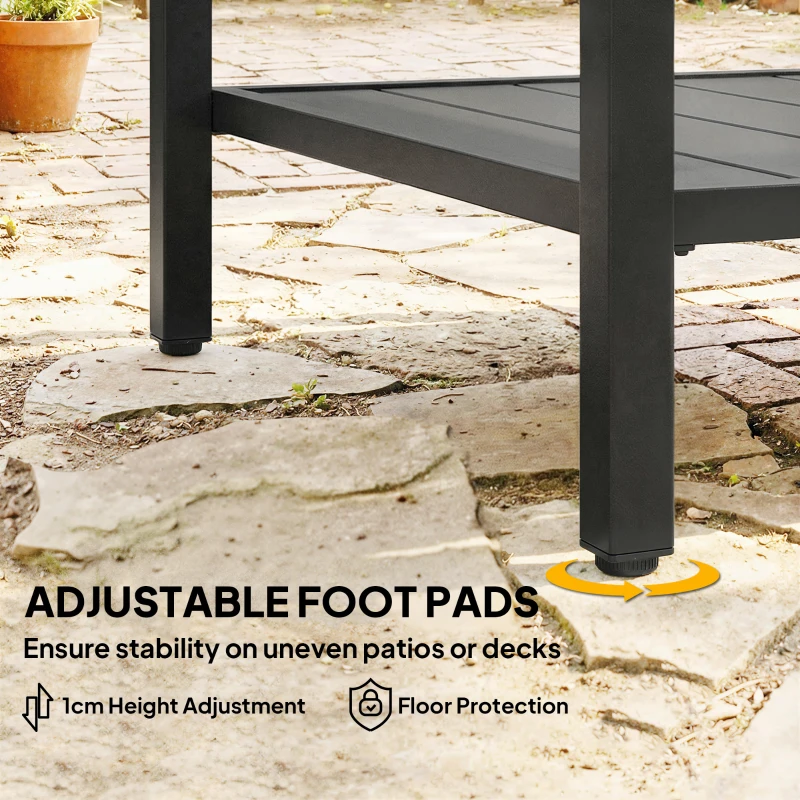 Outsunny Outdoor Coffee Table 2-Tier Patio Coffee Table with Storage Shelf, Adjustable Feet for Garden Balcony Poolside Black