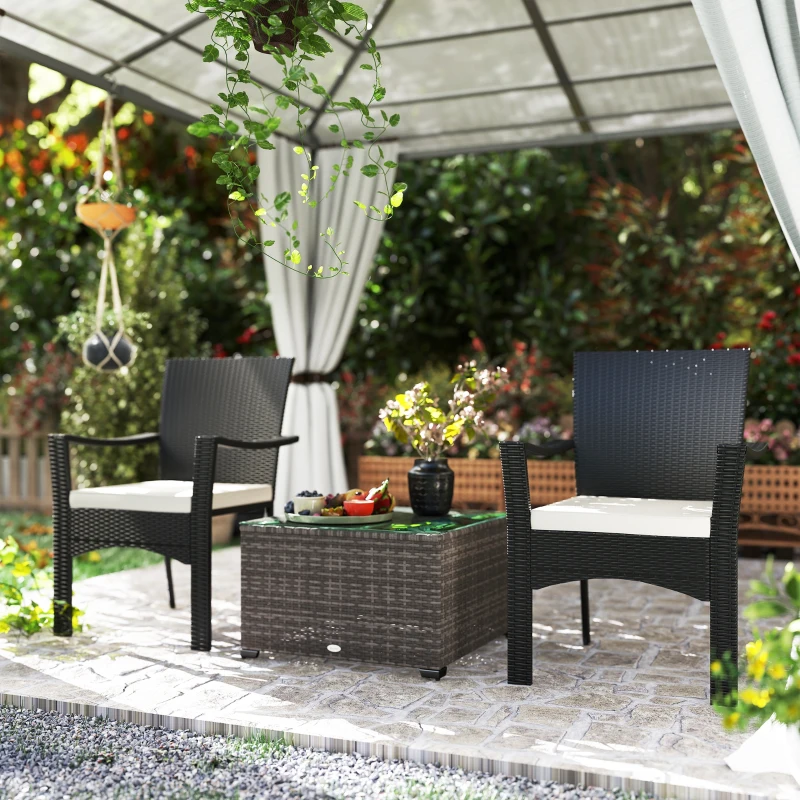 Outsunny 24.4" Patio Wicker Coffee Table, PE Rattan Outdoor Side Table with Tempered Glass Top, Black