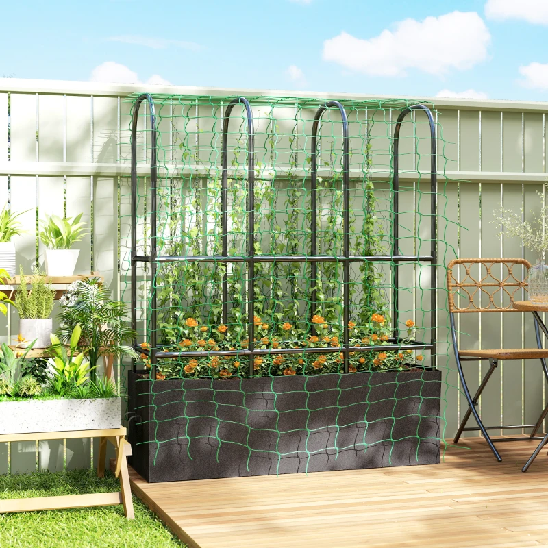 Outsunny Raised Garden Bed with Trellis, Tomato Cage with 52.8 Gal Grow Bag, Garden Cucumber Trellis Plant Cage