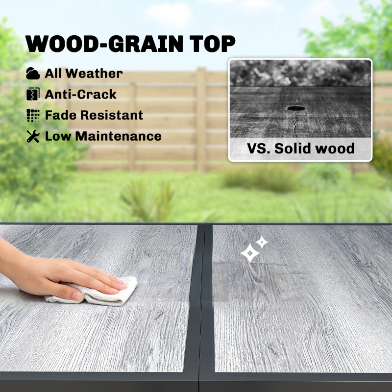 Outsunny Outdoor Dining Table for 4-6, 59" Outdoor Patio Table with Metal Legs, Wood-Effect Top, Grey