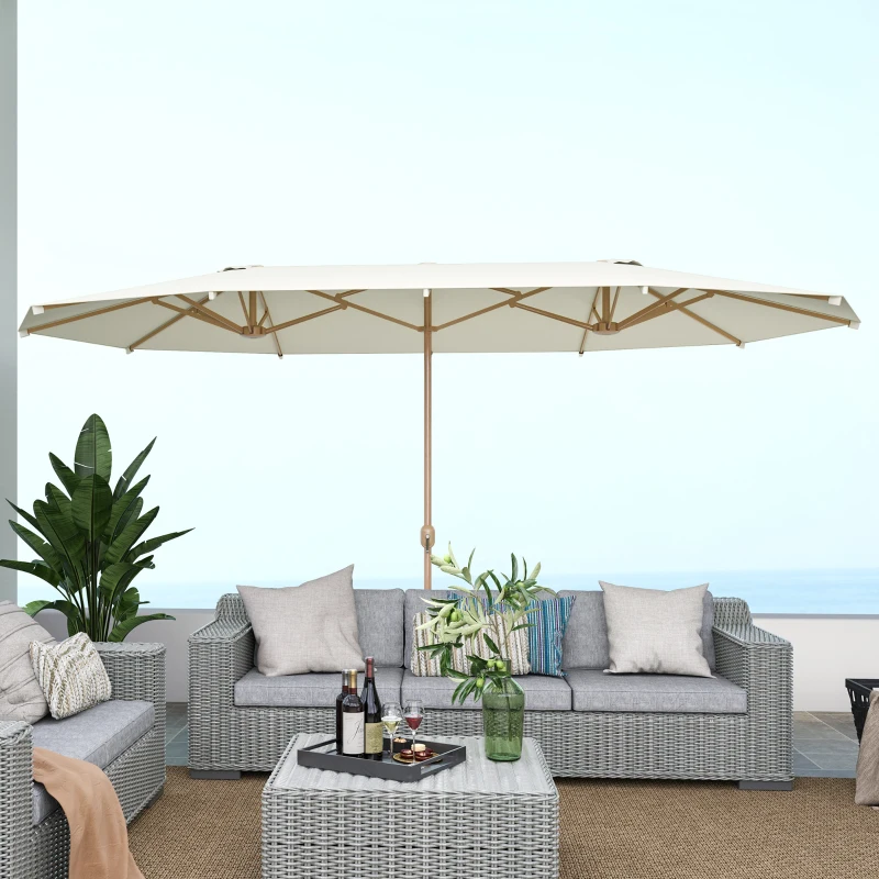Outsunny Double Garden Parasol 179.1"W x 104.3"D with Crank, 12 Steel Ribs & 180g/㎡ Polyester, UV30+ Protection, Beige