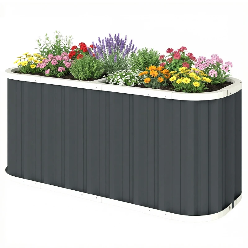 Outsunny Galvanized Raised Garden Bed, Deep Rot Planter Box, Outdoor Garden Bed with Plant Labels, 5' x 2' x 2', Dark Grey