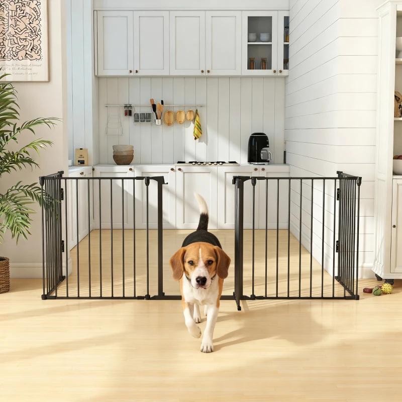 PawHut Foldable Dog Playpen Indoor for Small Medium Dogs with Door, for Stairway, Doorway, Hallway, Black