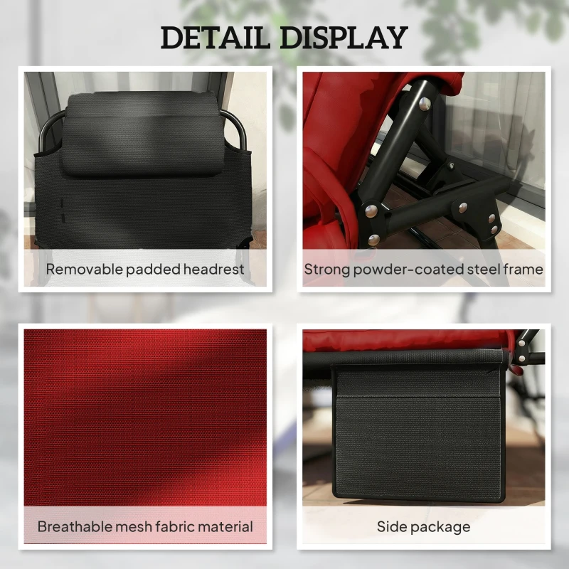 Outsunny Folding Lounge Chair with 4-level Reclining Back & Cushion, Wine Red