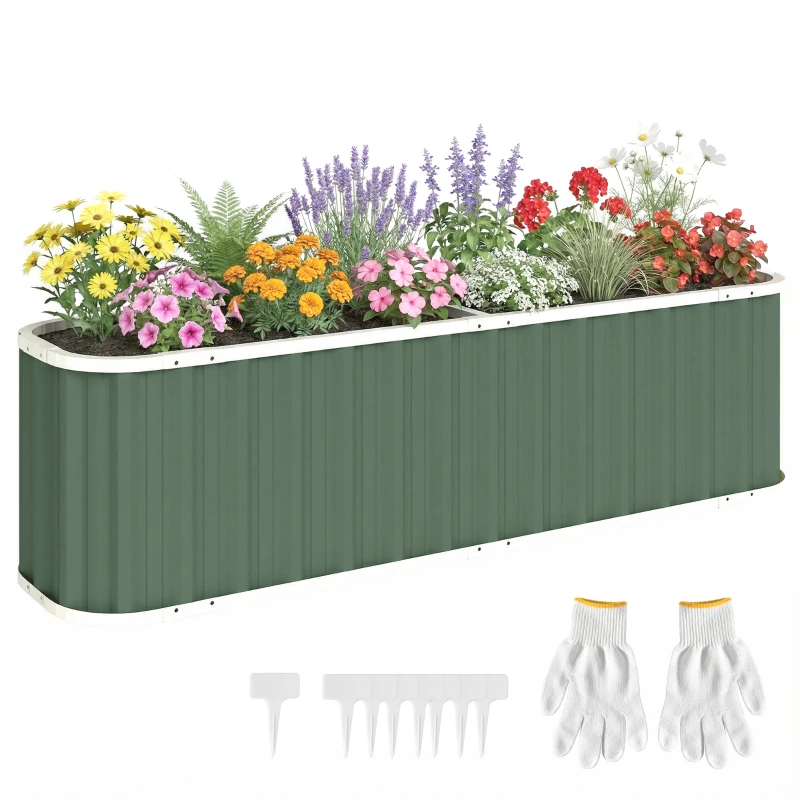 Outsunny Galvanized Raised Garden Bed, Deep Rot Planter Box, Outdoor Garden Bed with Plant Labels, 7' x 2' x 2', Light Green