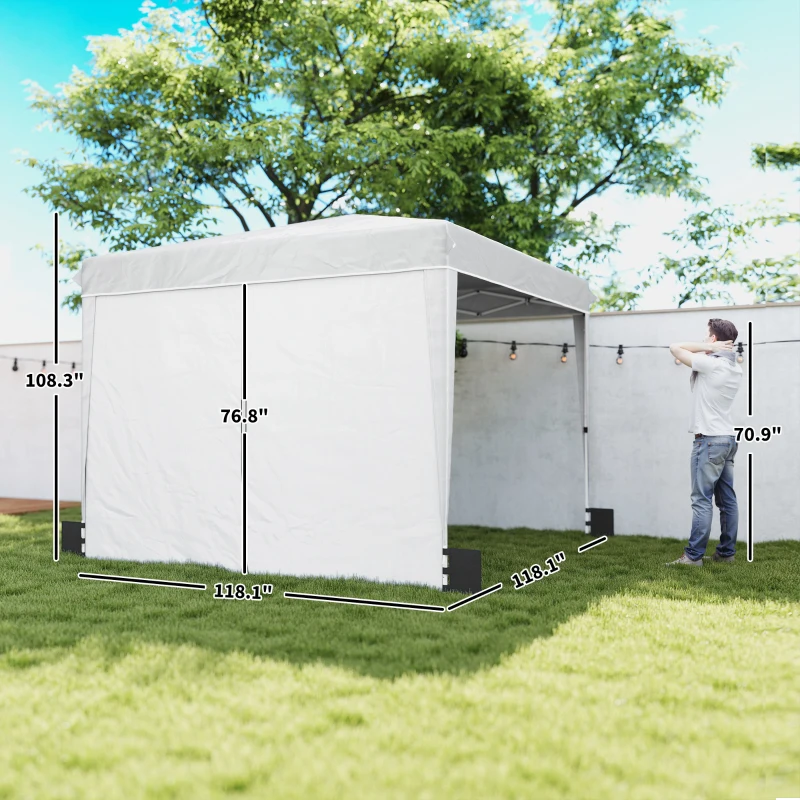 Outsunny 10 x 10 ft Pop Up Canopy Tent with Sidewalls, UPF50+ Outdoor Portable Instant Canopy Shelter with Carry Bag, White