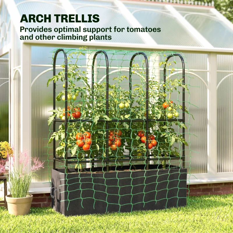 Outsunny Raised Garden Bed with Trellis, Tomato Cage with 52.8 Gal Grow Bag, Garden Cucumber Trellis Plant Cage
