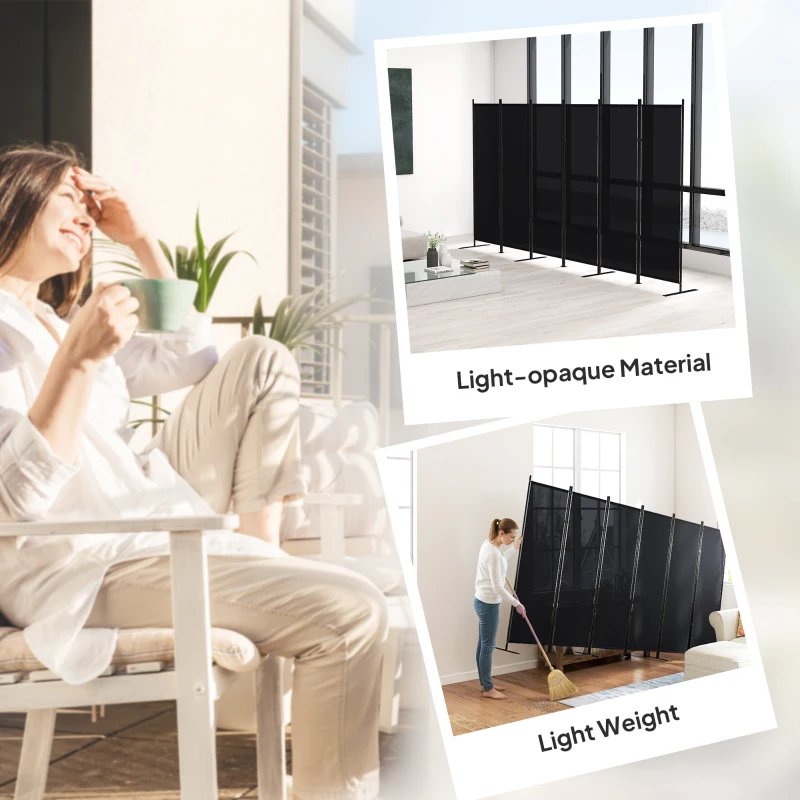 HOMCOM 6 Panel Room Divider, 6 Ft Folding Privacy Screen, Portable Freestanding Partition Wall Divider, Black