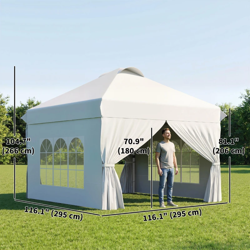 Outsunny 10' x 10' Outdoor Pop Up Canopy Tent with 4 Sidewalls, White