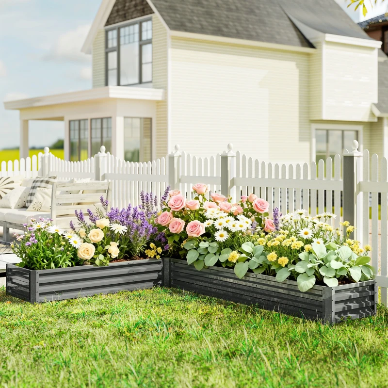 Outsunny L-Shaped Raised Garden Bed, 82" x 109" x 12" Galvanized Steel Planter Box with Multi-reinforced Rods for Vegetables, Flowers and Herbs, Light Grey