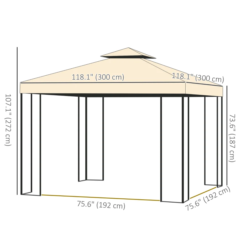 Outsunny 10'x10' Soft-top Steel Patio Gazebo Outdoor Sun Shelter with 2-Tier Polyester Roof, Curtain Sidewalls, Beige