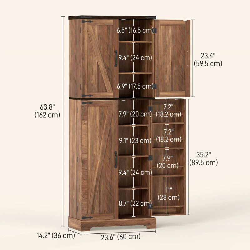 HOMCOM 64" Tall Kitchen Pantry Cabinet with Spice Racks and Adjustable Shelves, Brown Wood Grain