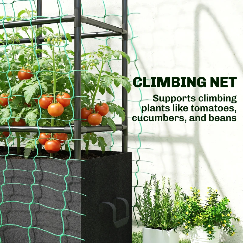 Outsunny Raised Garden Bed with Trellis, Tomato Cage with 52.8 Gal Grow Bag, Garden Cucumber Trellis Plant Cage