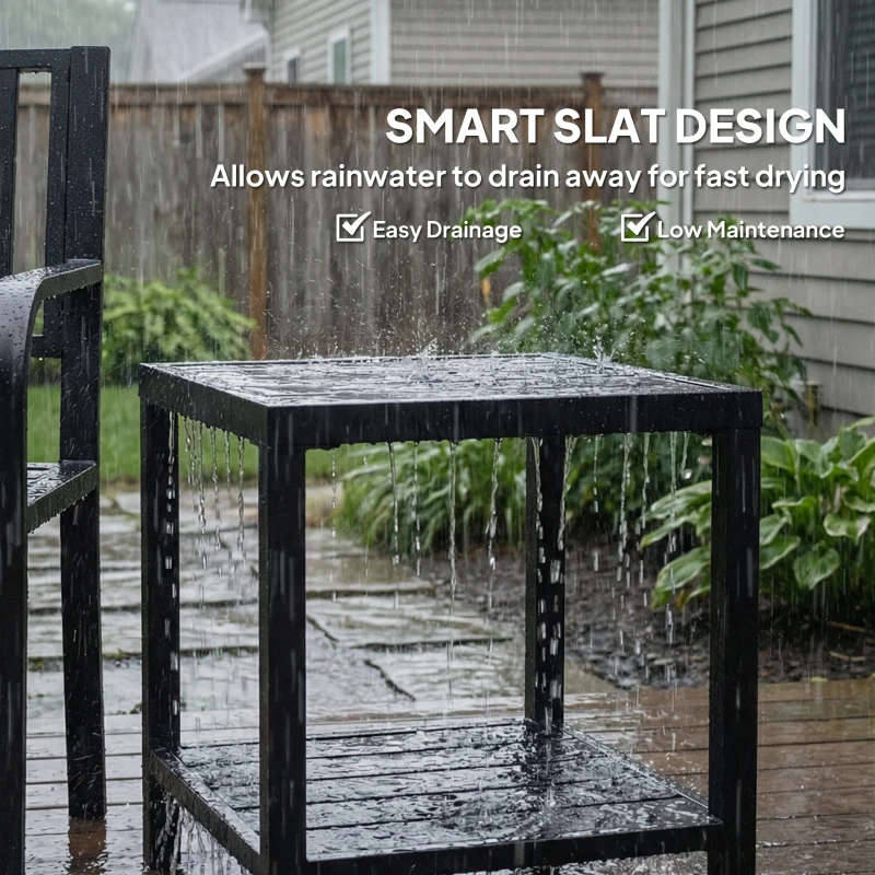 Outsunny Outdoor Coffee Table 2-Tier Patio Coffee Table with Storage Shelf, Adjustable Feet for Garden Balcony Poolside Black