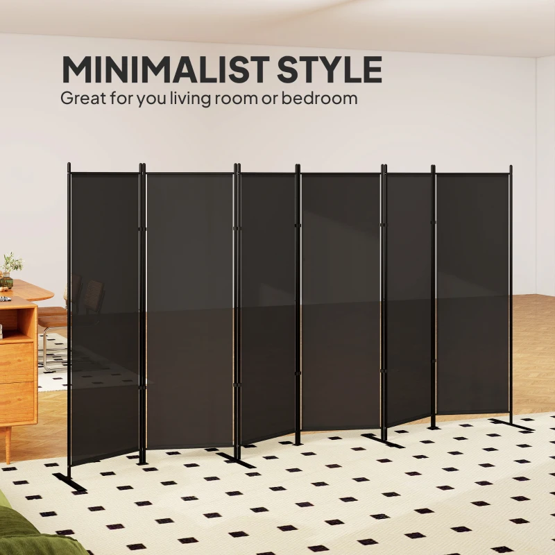HOMCOM 6 Panel Room Divider, 6 Ft Folding Privacy Screen, Portable Freestanding Partition Wall Divider, Charcoal Grey