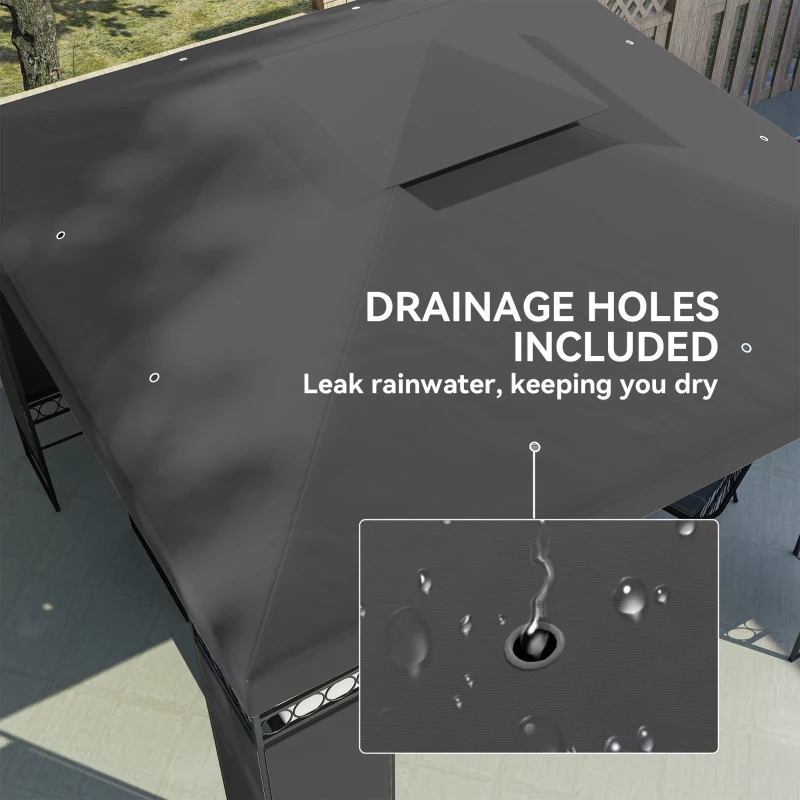 Outsunny 10 x 10 FT Canopy Gazebo, Double Roof Patio Gazebo with Screen Panels and Metal Frame for Deck, Backyard, Dark Grey