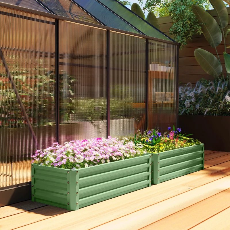 Outsunny Galvanized Raised Garden Beds, Outdoor Planter Box, Set of 2, for Flowers, Herbs and Vegetables, Light Green