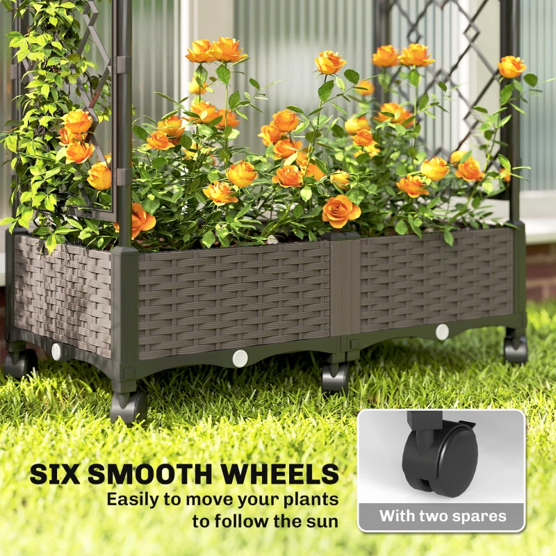 Outsunny Raised Garden Bed with Arch Trellis, Raised Bed for Garden on Wheels with Side Trellis for Climbing Plants, Flowers