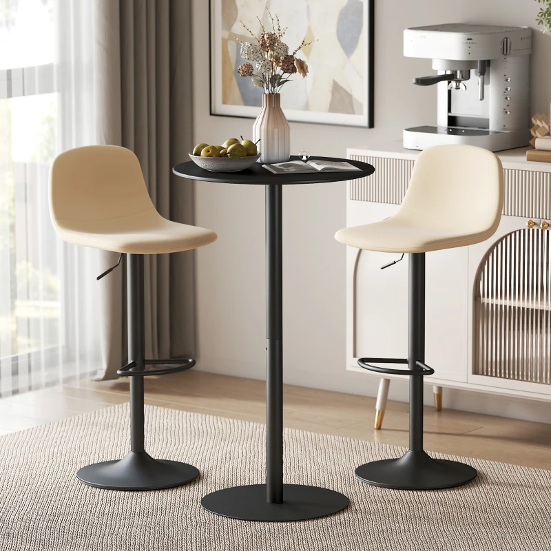 HOMCOM Round Bar Table for 2, Modern Pub Table with Steel Frame, Easy Assembly for Small Space Home Bar Cocktail Bistro, Black