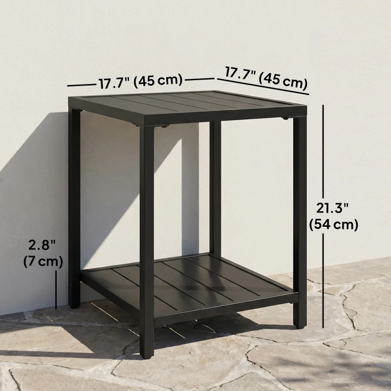 Outsunny Outdoor Coffee Table 2-Tier Patio Coffee Table with Storage Shelf, Adjustable Feet for Garden Balcony Poolside Black